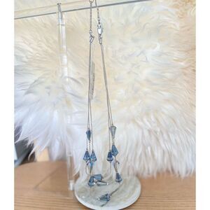 Kenneth Cole Aquamarine Crystal Threader Tierred Sterling Silver Necklace NEW